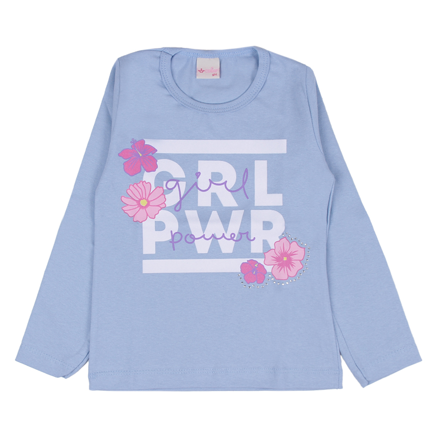 Blusa Infantil Color Girl Manga Longa Estampa Flores Girl