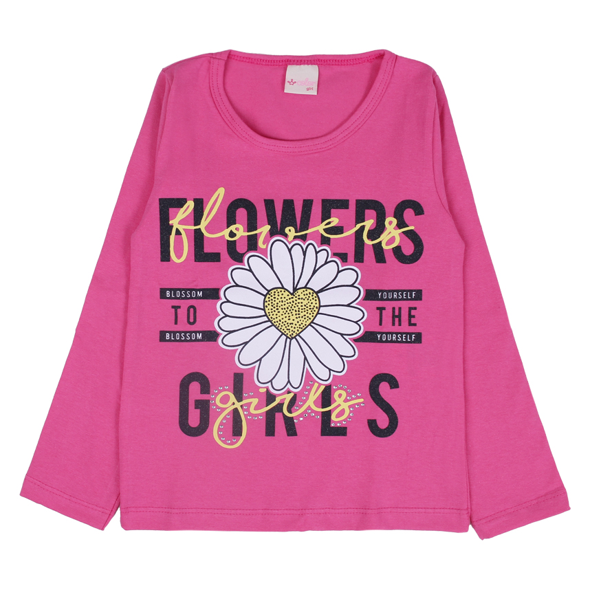 Blusa Infantil Color Girl Manga Longa Estampa Margarida