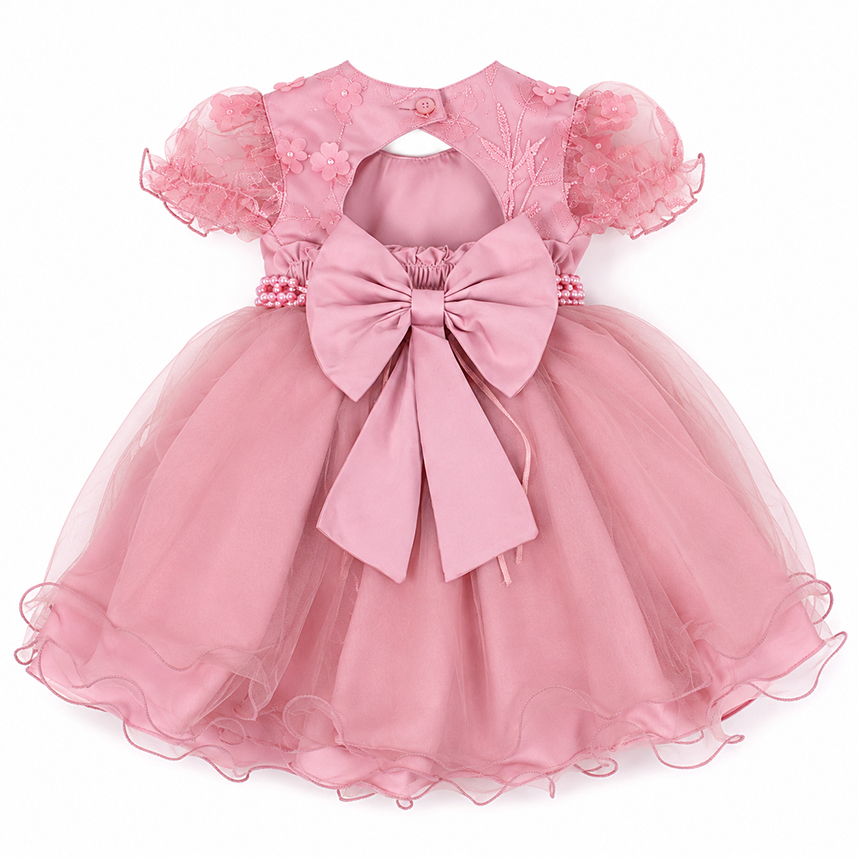 Vestido Bebê Menina Bonita Aplique Flores e Strass