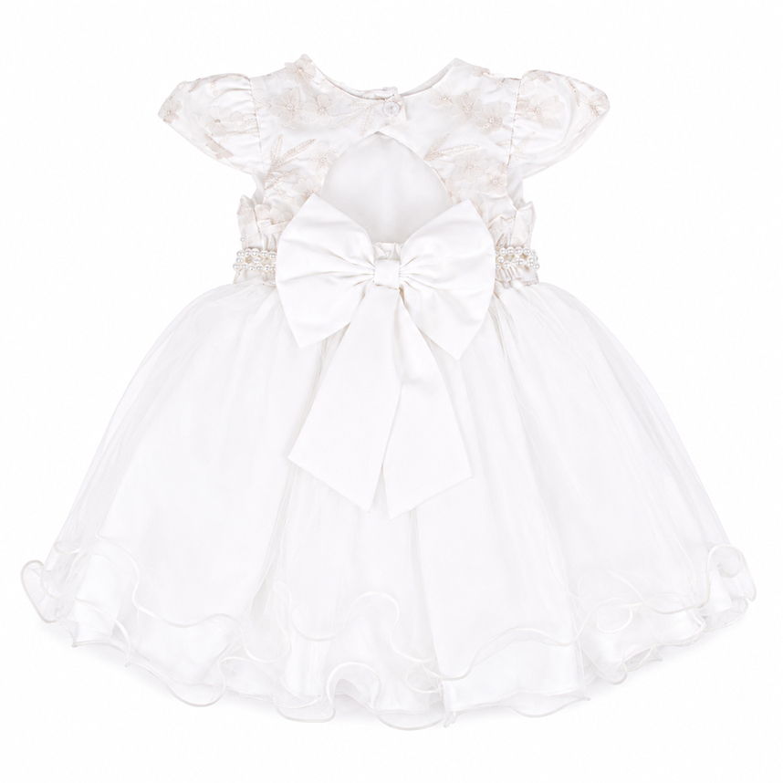 Vestido Bebê Menina Bonita Aplique Flores e Pérolas