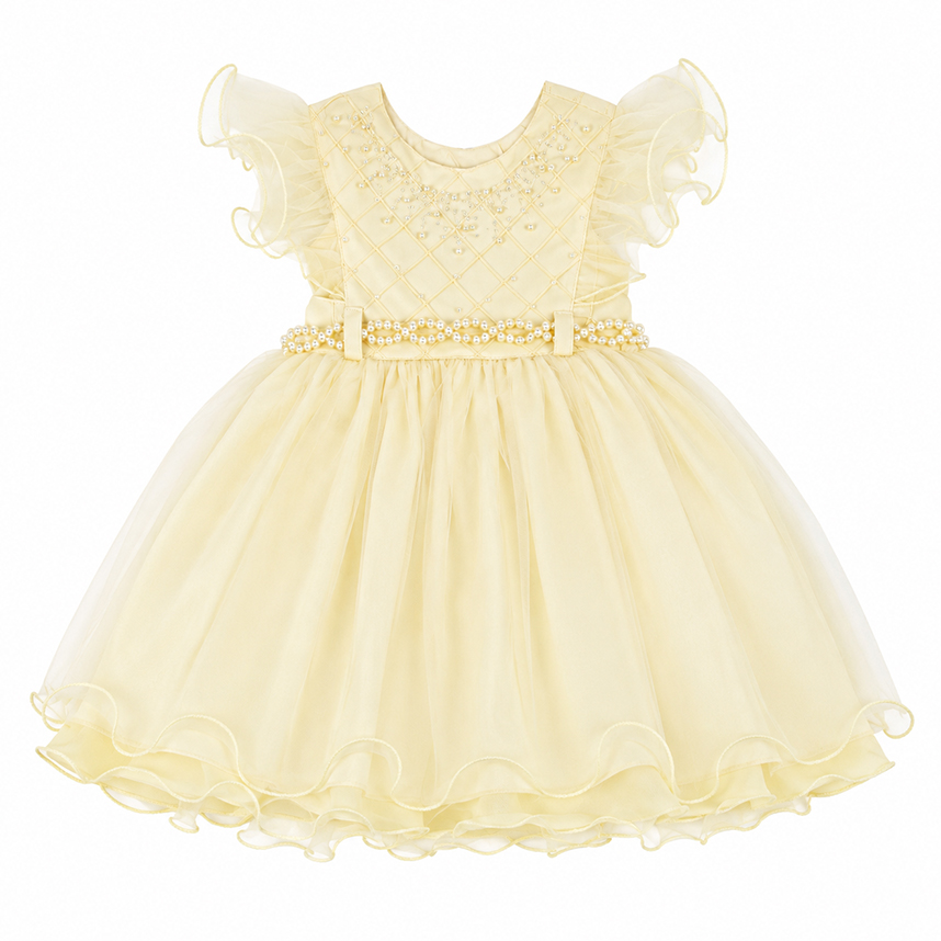 Vestido Bebê Menina Bonita Aplique Pérolas e Strass
