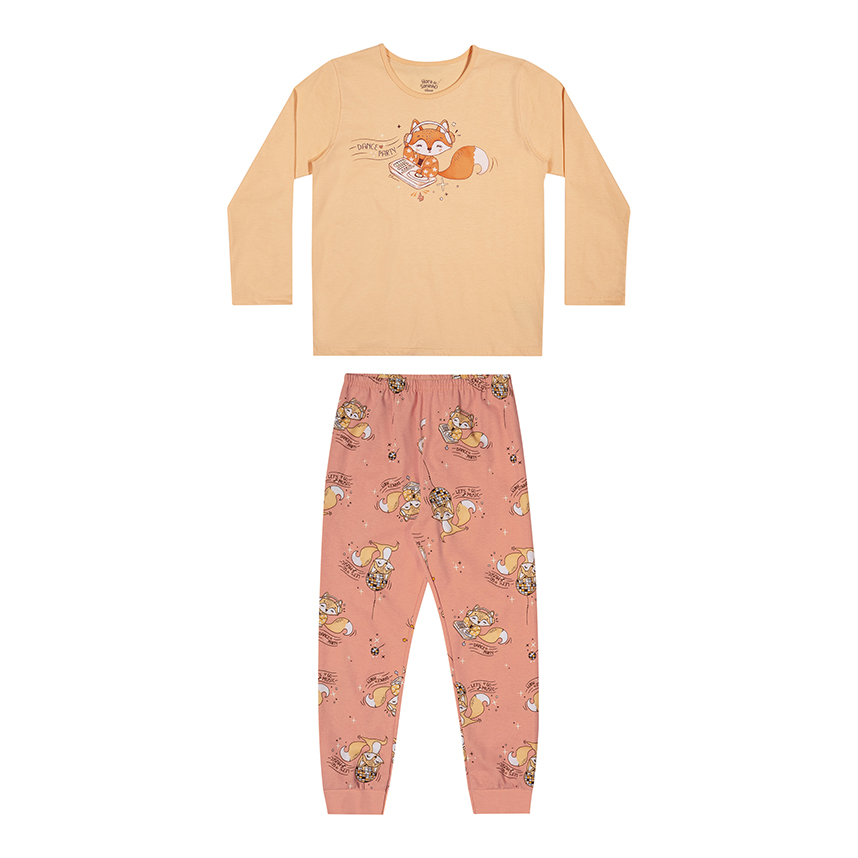 Pijama Longo Infantil Elian Estampa Raposa Música
