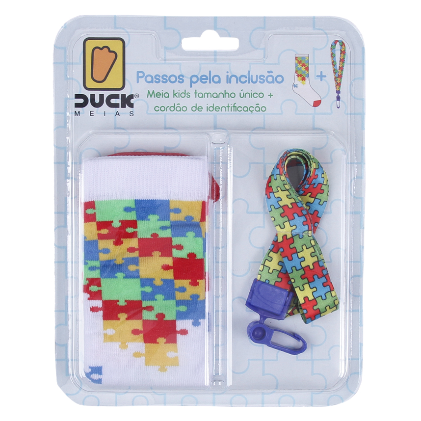 Kit Meia Infantil Duck com Cordão Autismo Inclusão