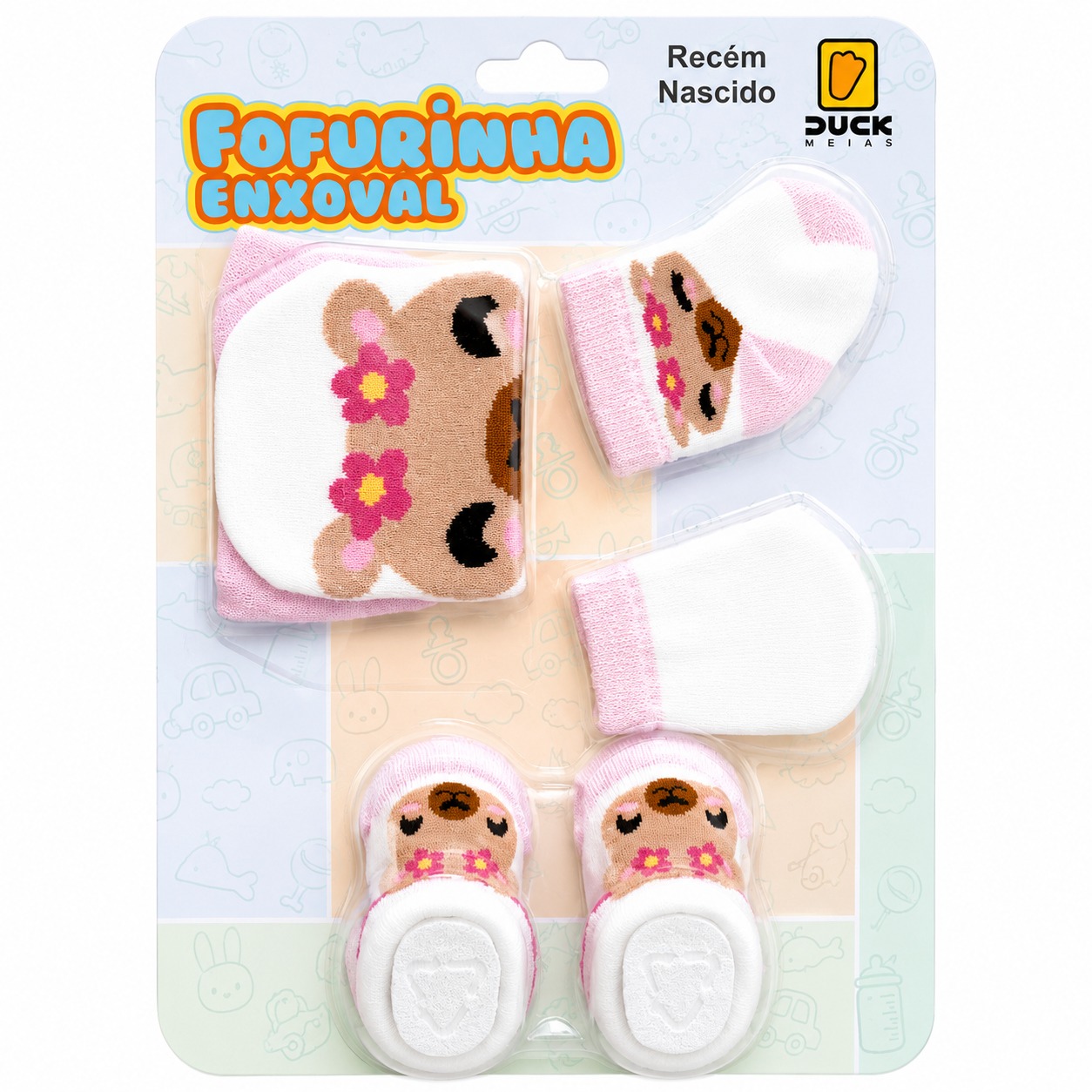 Kit Enxoval Bebê Duck Fofurinha Menina Luva Touca e Meia