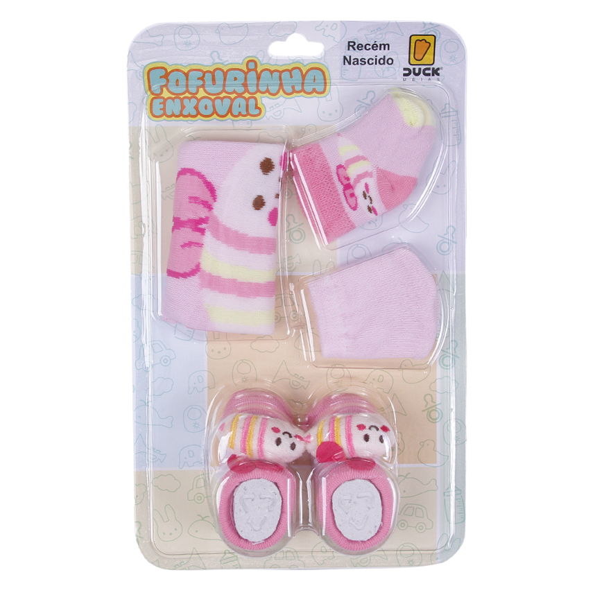 Kit Enxoval Bebê Duck Fofurinha Menina Luva Touca e Meia
