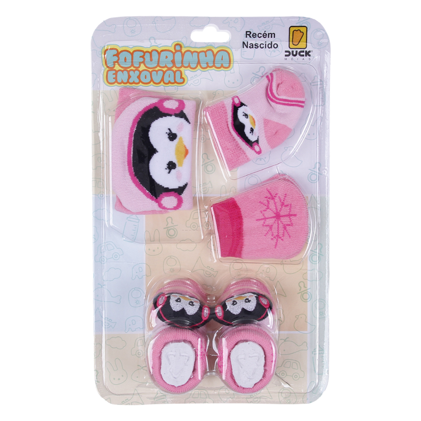 Kit Enxoval Bebê Duck Fofurinha Menina Luva Touca e Meia