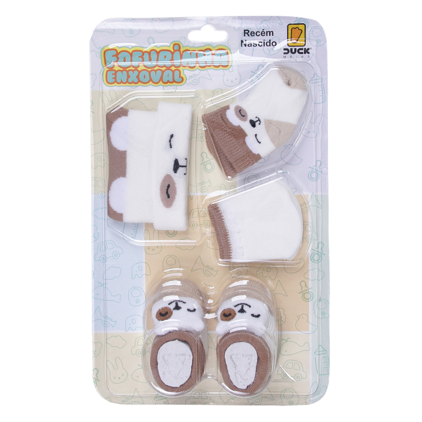 Kit Enxoval Bebê Duck Fofurinha Menina Luva Touca e Meia