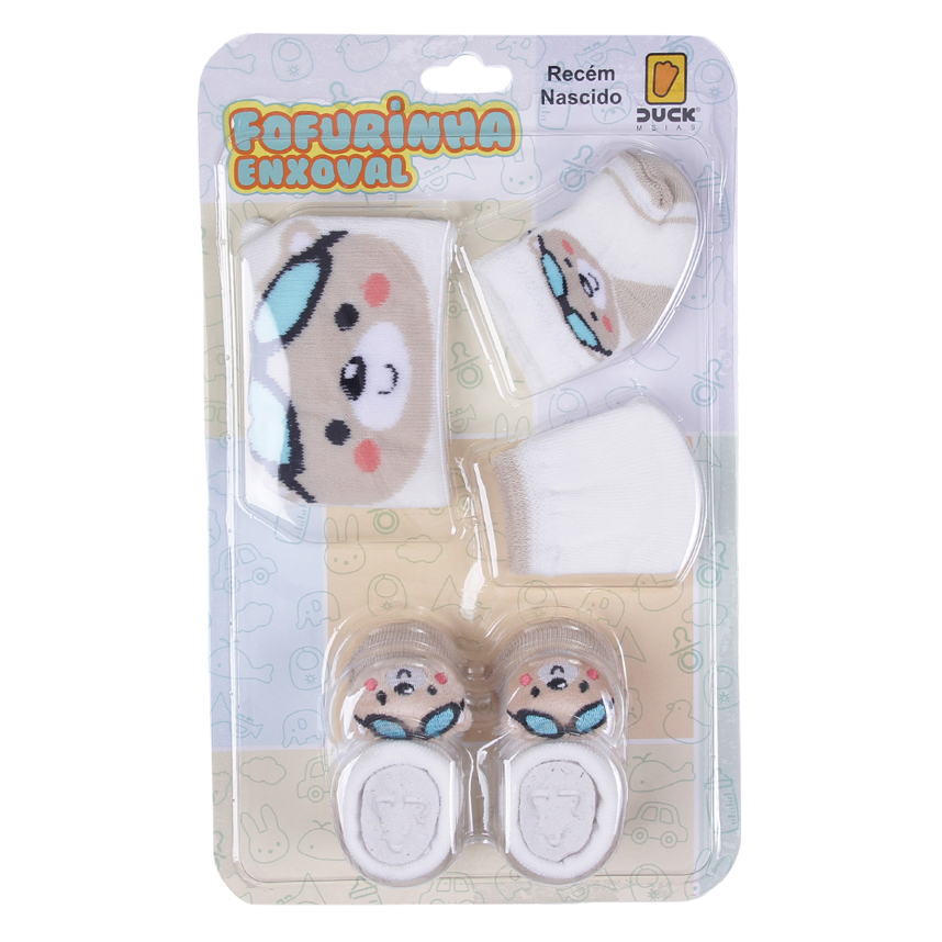 Kit Enxoval Bebê Duck Fofurinha Menino Luva Touca e Meia