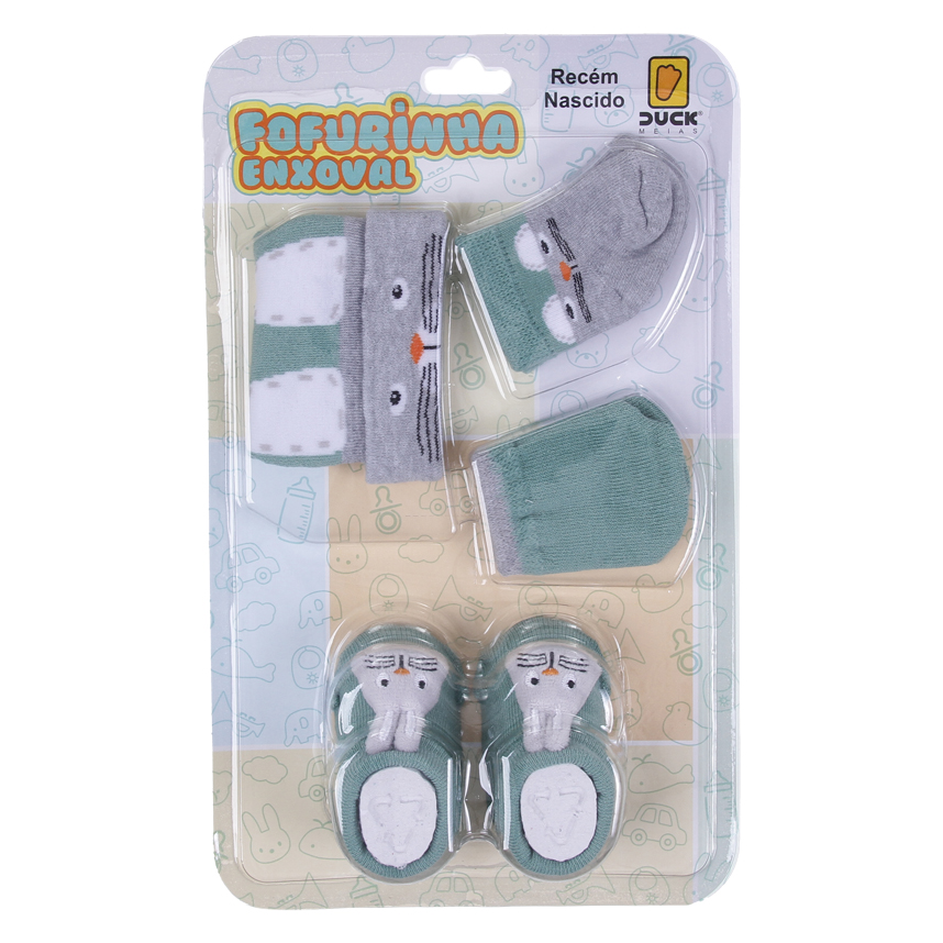 Kit Enxoval Bebê Duck Fofurinha Menino Luva Touca e Meia