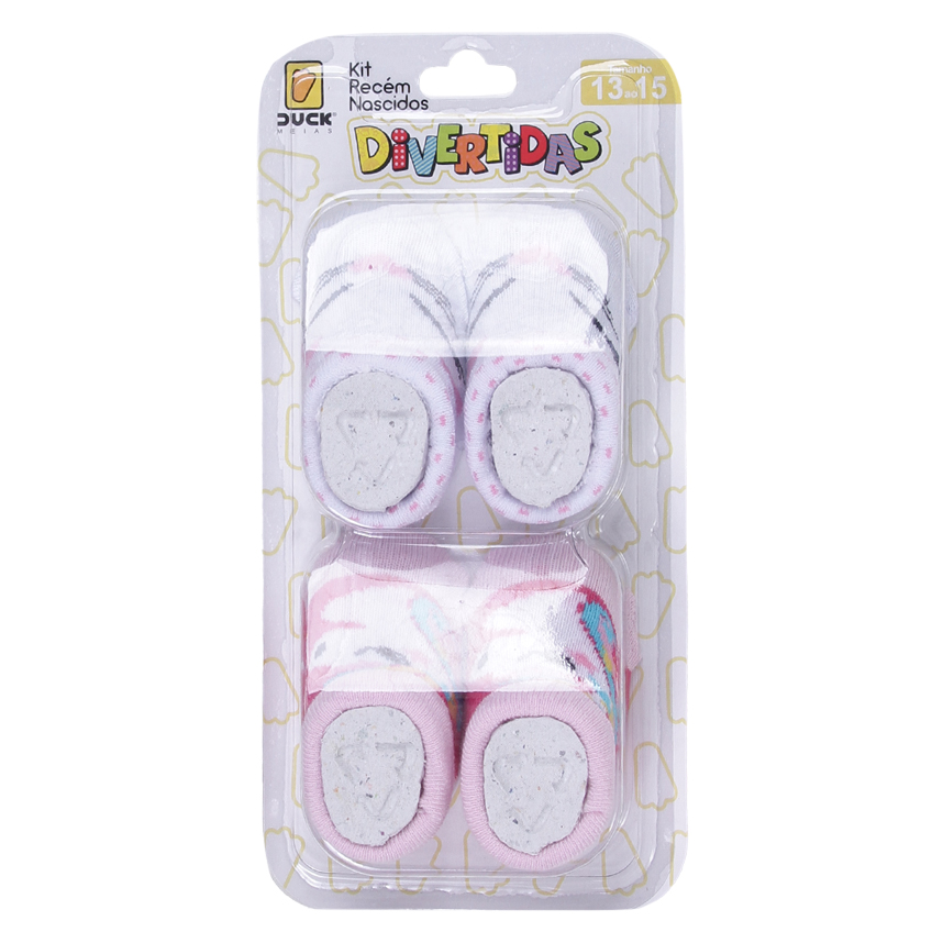 Meia Bebê Duck Menina Estampa Divertida com 2 Pares