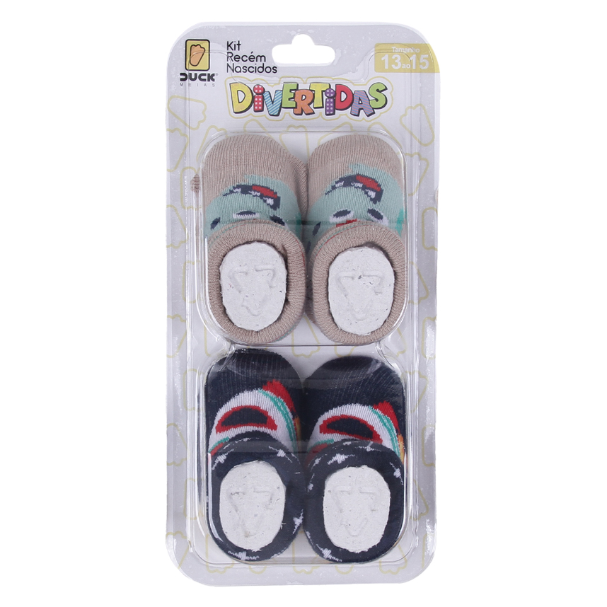 Meia Bebê Duck Menino Estampa Divertida com 2 Pares