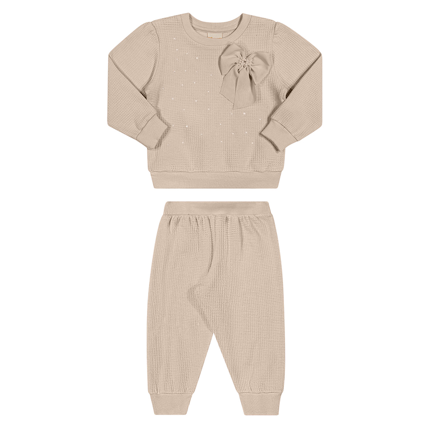 Conjunto Infantil Angerô Blusa Aplique laço E Calça Moletom