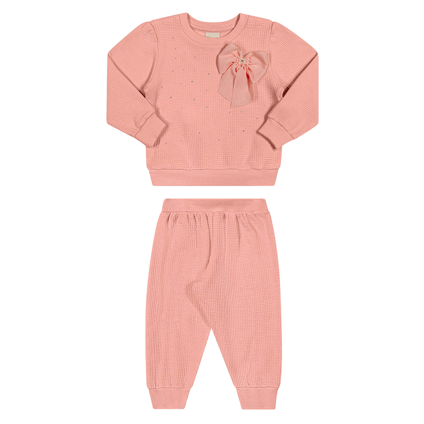 Conjunto Infantil Angerô Blusa Aplique laço E Calça Moletom