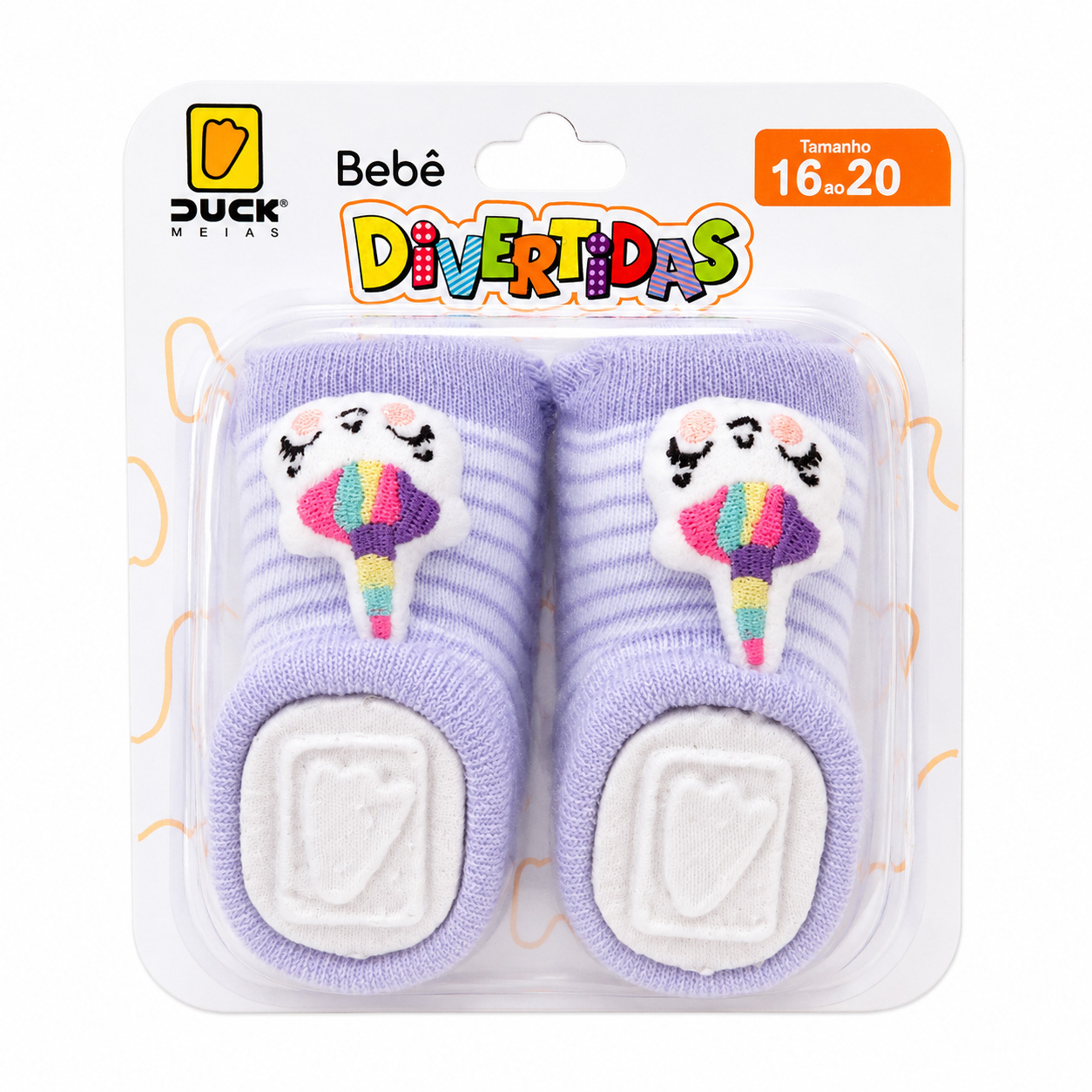 Meia Bebê Duck Menina Aplique Divertido Meia Bebê Duck Menina Aplique Divertido