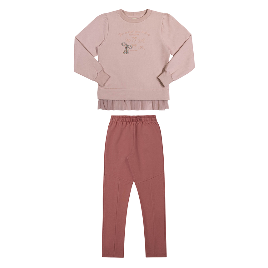 Conjunto Infantil Angerô Blusa Aplique Laço Tule e Calça