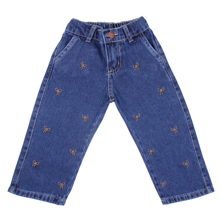 Calça Jeans Infantil Revert Detalhe Bordado Laços