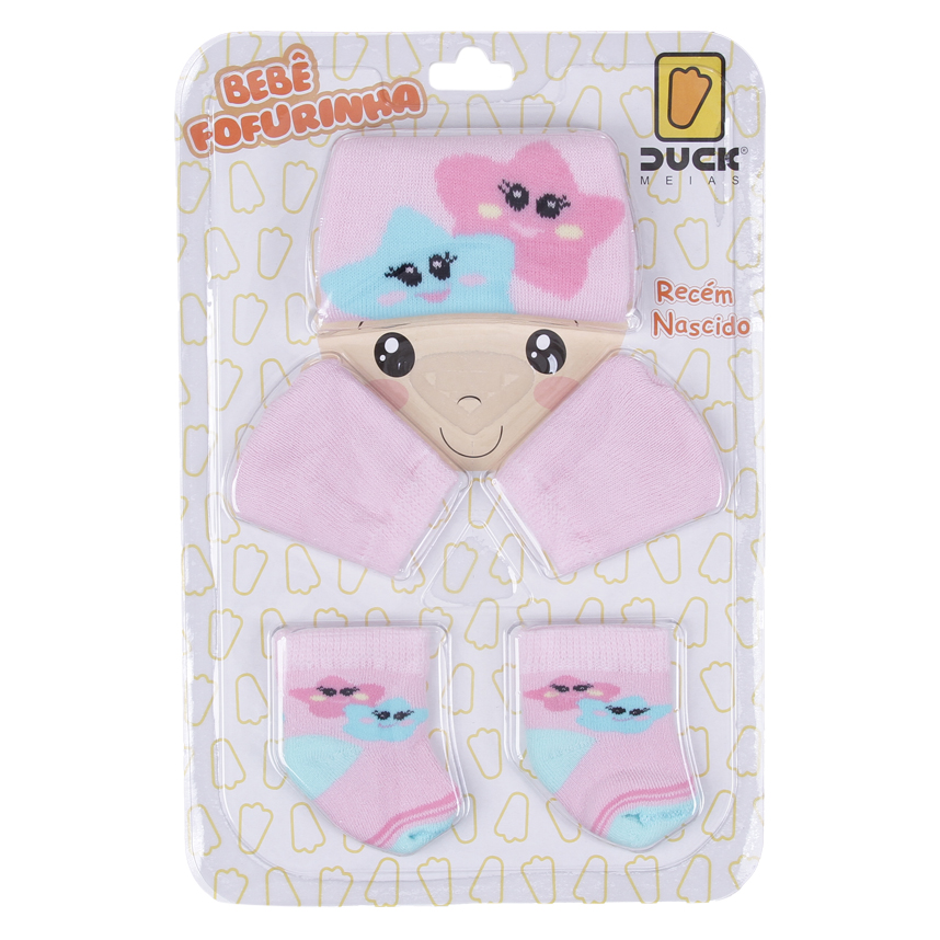Kit Enxoval Bebê Duck Fofurinha Menina Luva Touca e Meia