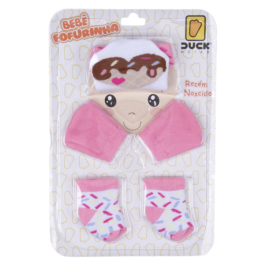 Kit Enxoval Bebê Duck Fofurinha Menina Luva Touca e Meia