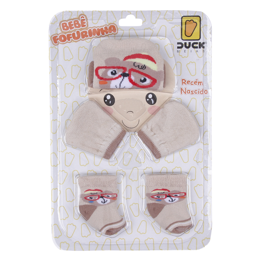 Kit Enxoval Bebê Duck Fofurinha Menino Luva Touca e Meia