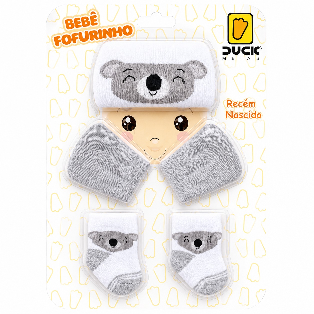 Kit Enxoval Bebê Duck Fofurinha Menino Luva Touca e Meia