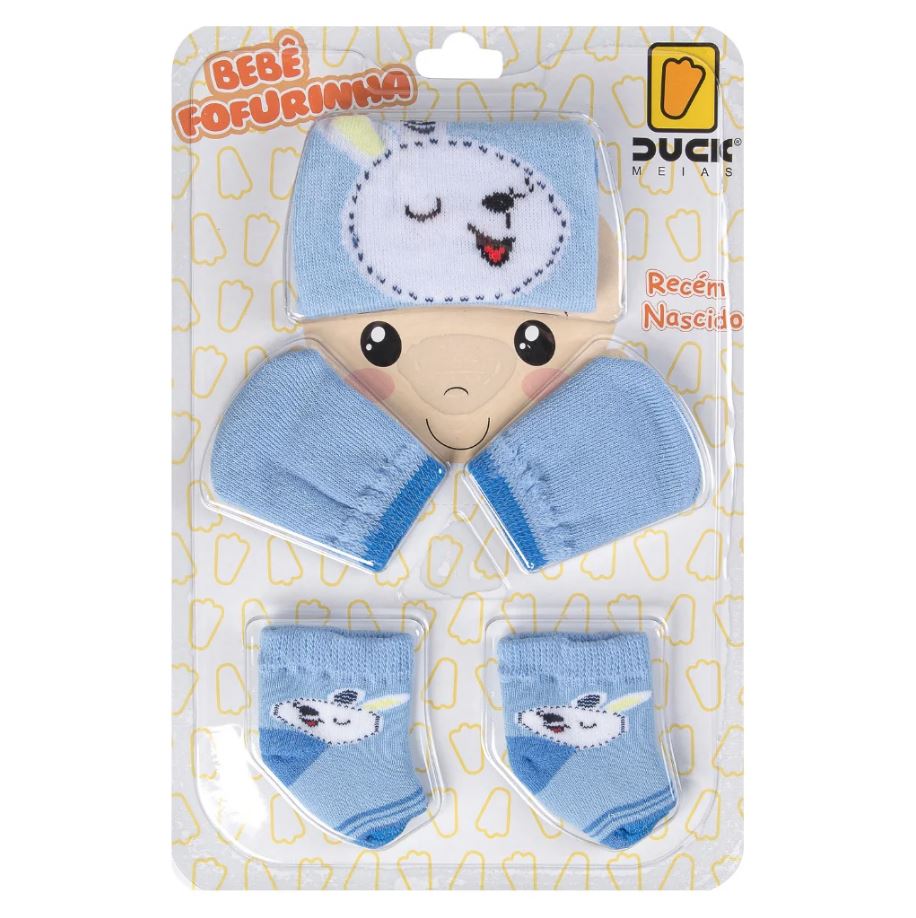Kit Enxoval Bebê Duck Fofurinha Menino Luva Touca e Meia