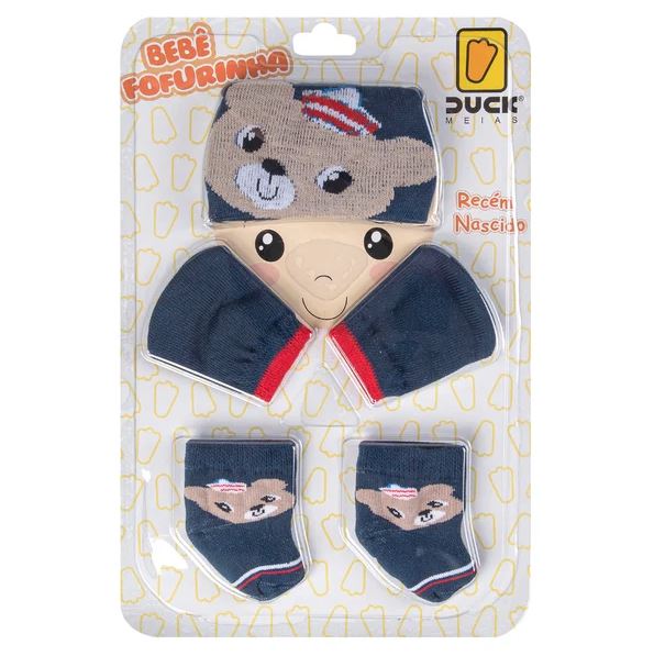 Kit Enxoval Bebê Duck Fofurinha Menino Luva Touca e Meia