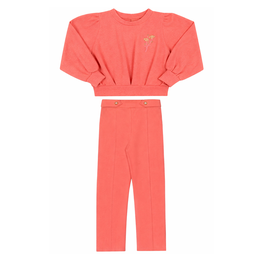 Conjunto Juvenil Angerô Bordado Flor e Calça