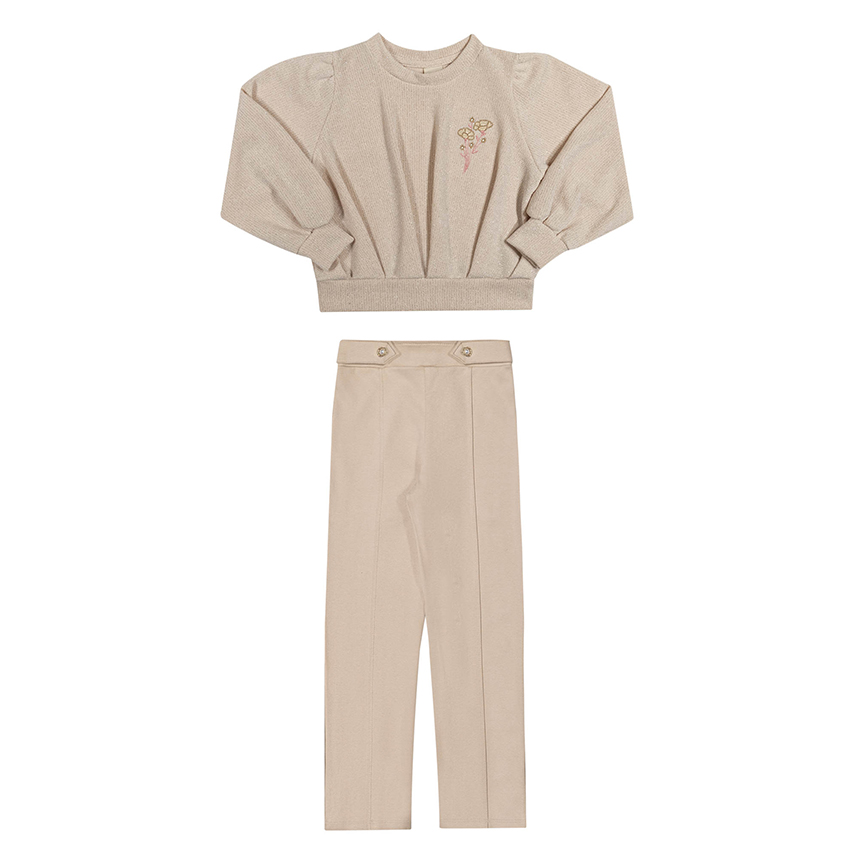 Conjunto Juvenil Angerô Bordado Flor e Calça