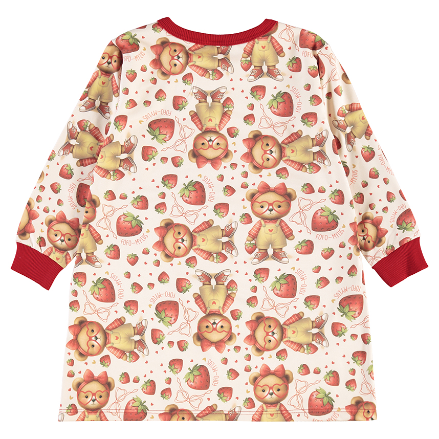 Vestido Infantil Kamylus Manga Longa Estampa Ursa E Bolsa