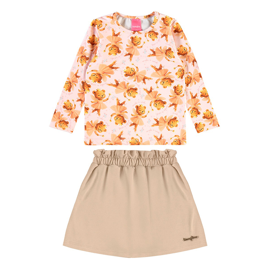 Conjunto Infantil Kamylus Blusa Estampada E Short Saia