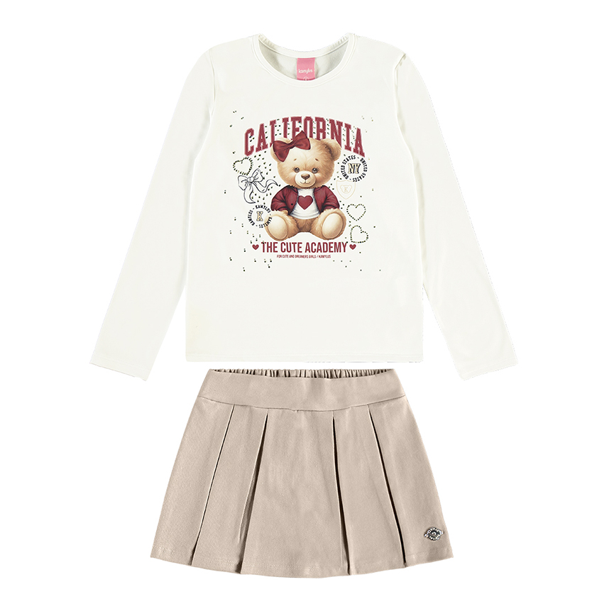 Conjunto Infantil Kamylus Blusa Estampa Ursa E Short Saia