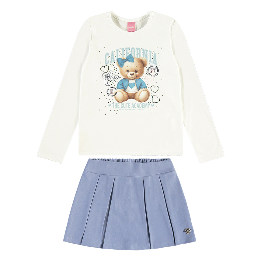 Conjunto Infantil Kamylus Blusa Estampa Ursa E Short Saia