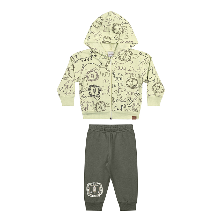 Conjunto Bebê Elian Jaqueta com Capuz Estampa Leão e Calça