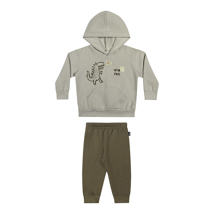 Conjunto Bebê Elian Blusão Estampa Dinossauro e Calça