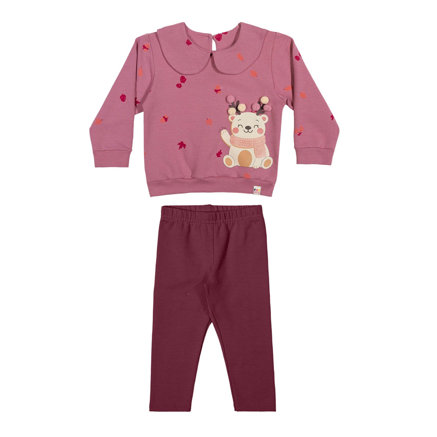Conjunto Bebê Elian Blusão Moletom Estampa Ursa e Legging