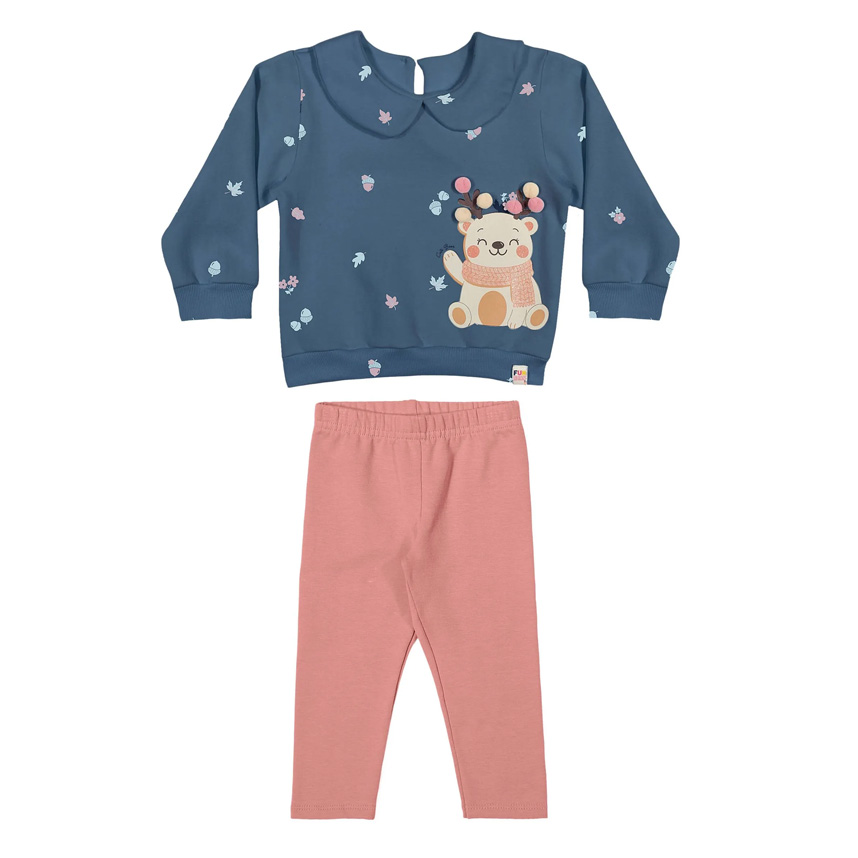 Conjunto Bebê Elian Blusão Moletom Estampa Ursa e Legging