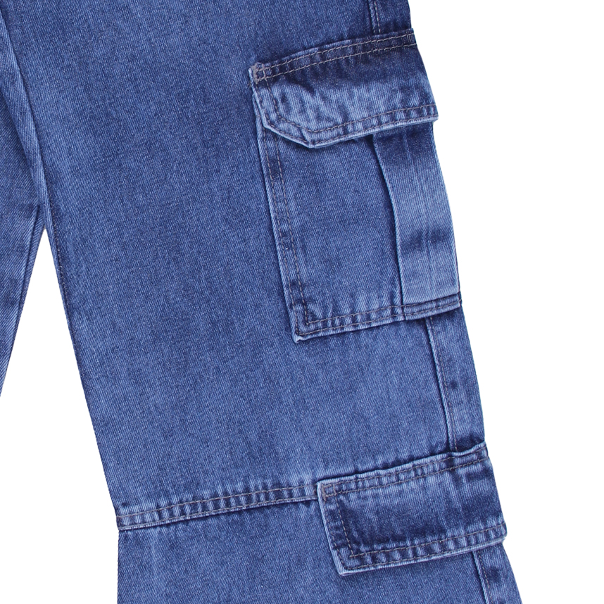 Calça Jeans Juvenil Revert Wide Leg Bolsos Cargo