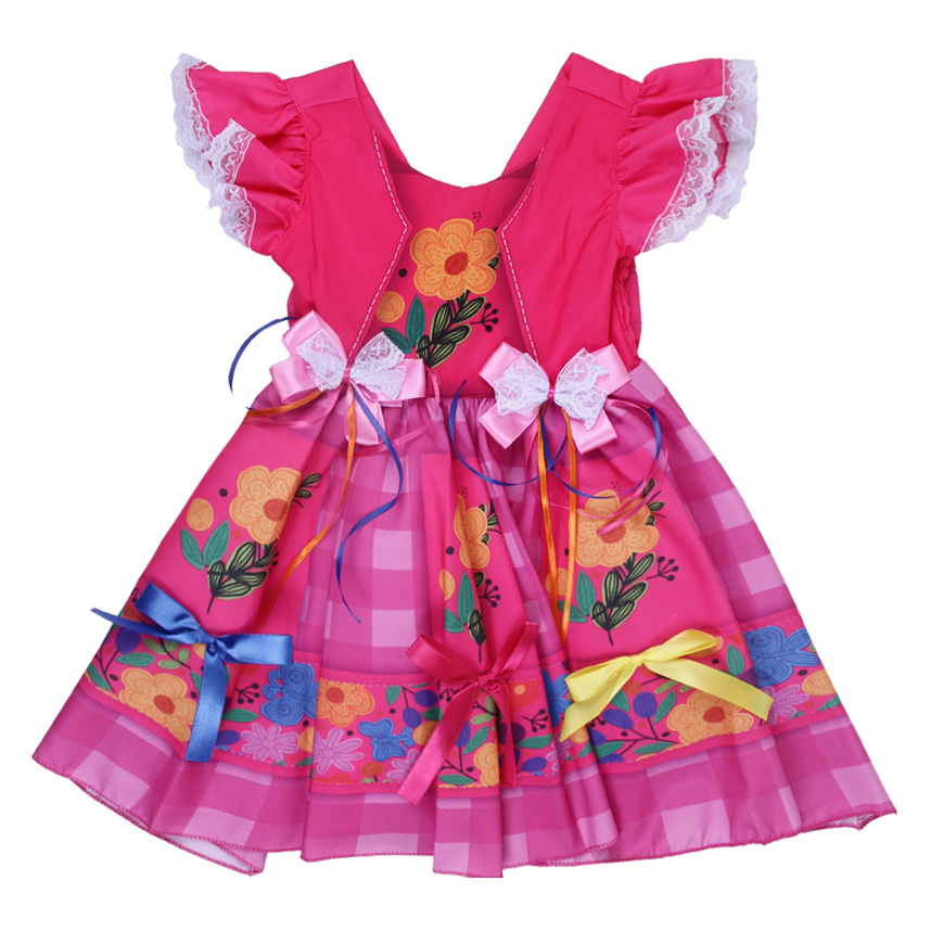 Vestido Infantil D-Luxe Estampa Flores e Saia Decorada