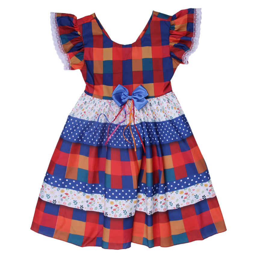 Vestido Infantil D-Luxe Estampa Xadrez com Laço