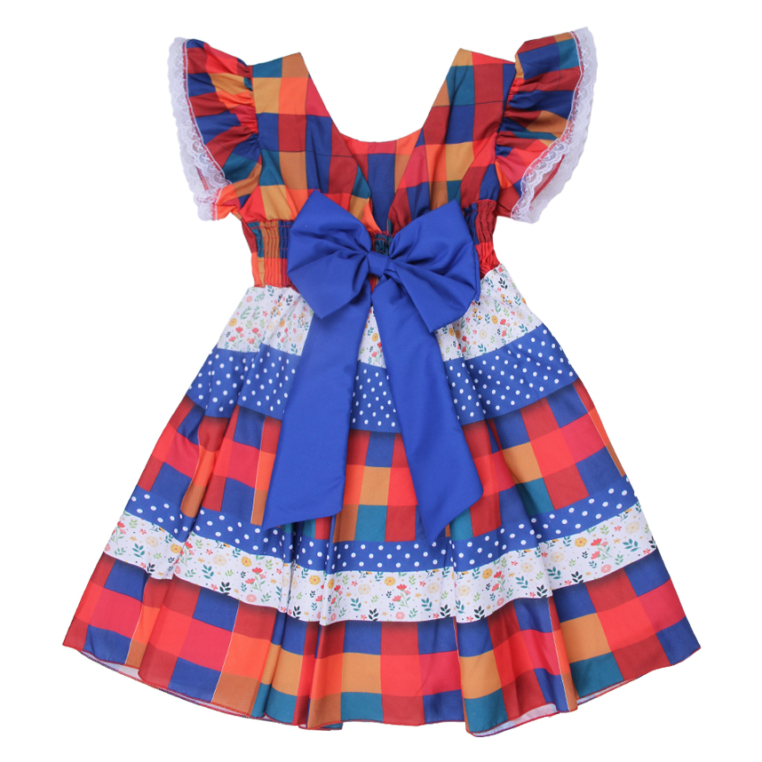Vestido Infantil D-Luxe Estampa Xadrez com Laço