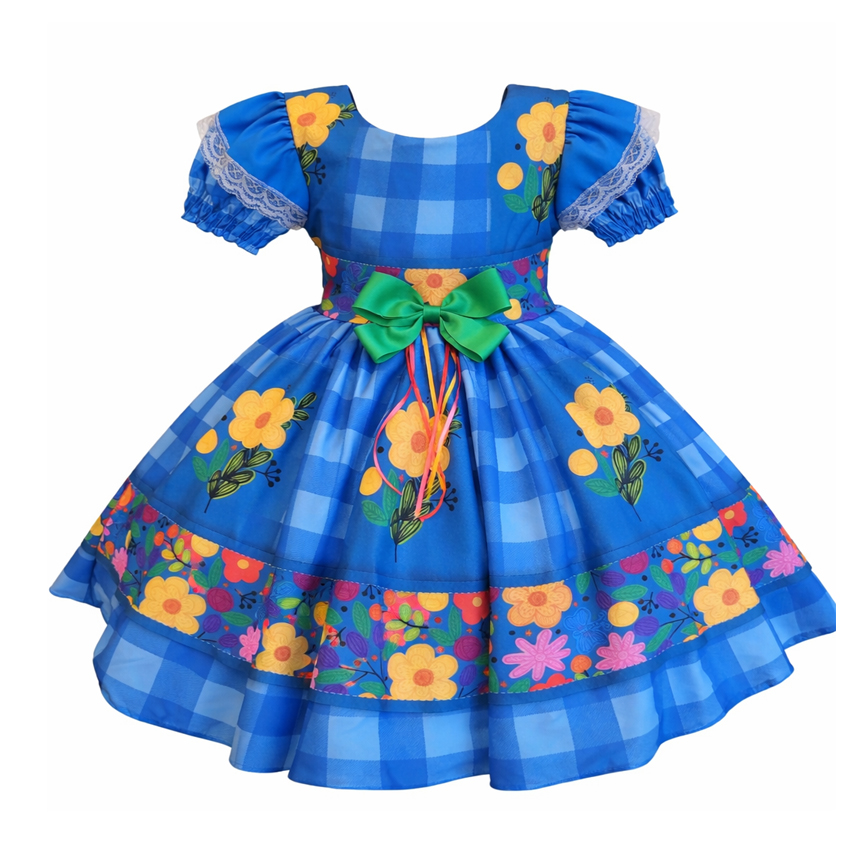 Vestido Infantil D-Luxe Estampa Xadrez e Laço Decorativo