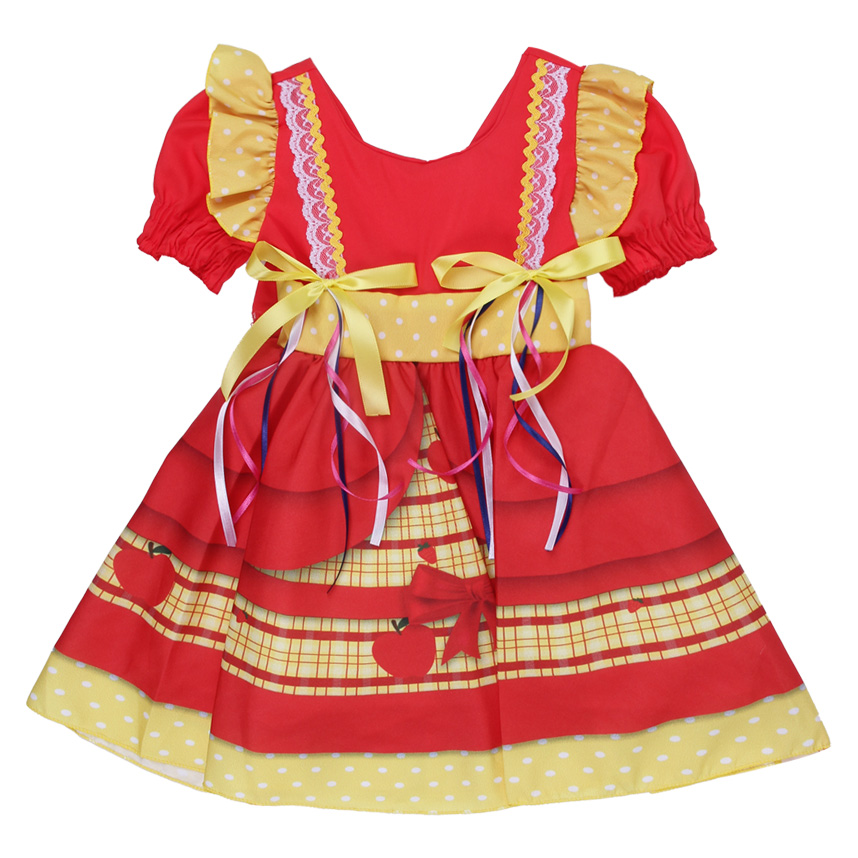 Vestido Infantil D-Luxe Estampa Poá Frutas com Laços