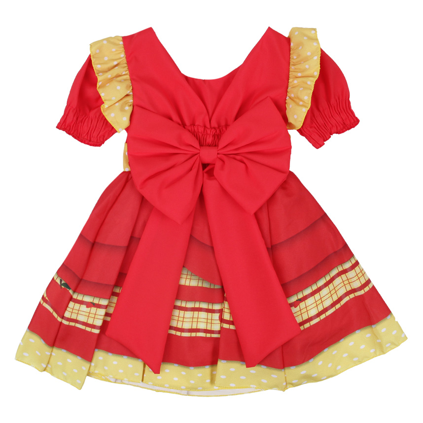 Vestido Infantil D-Luxe Estampa Poá Frutas com Laços