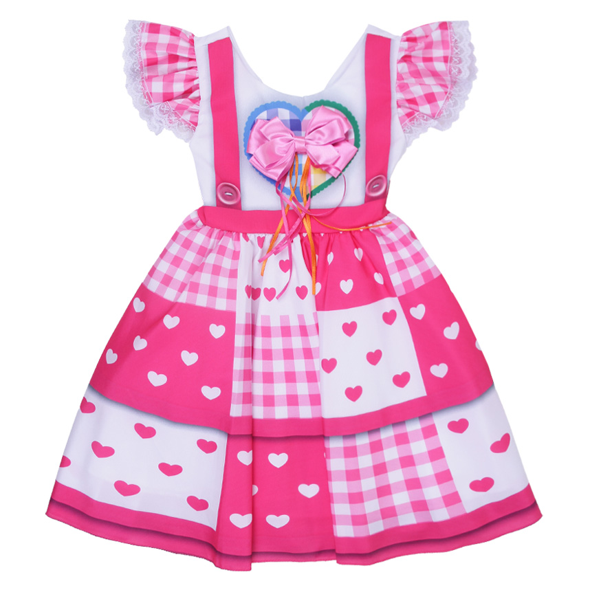 Vestido Infantil D-Luxe Babado Estampa Corações