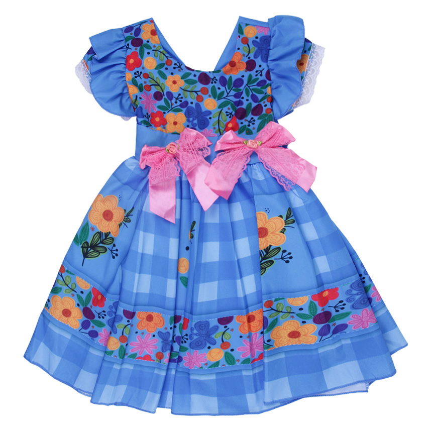 Vestido Infantil D-Luxe Babado Estampa Floral com Laço