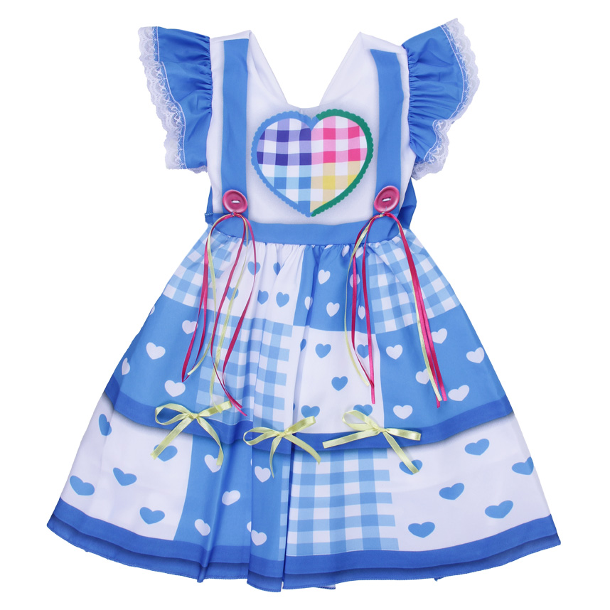Vestido Infantil D-Luxe Babado Estampa Xadrez E Coração