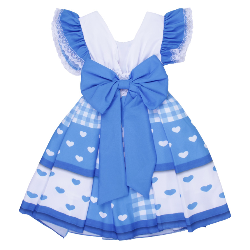 Vestido Infantil D-Luxe Babado Estampa Xadrez E Coração