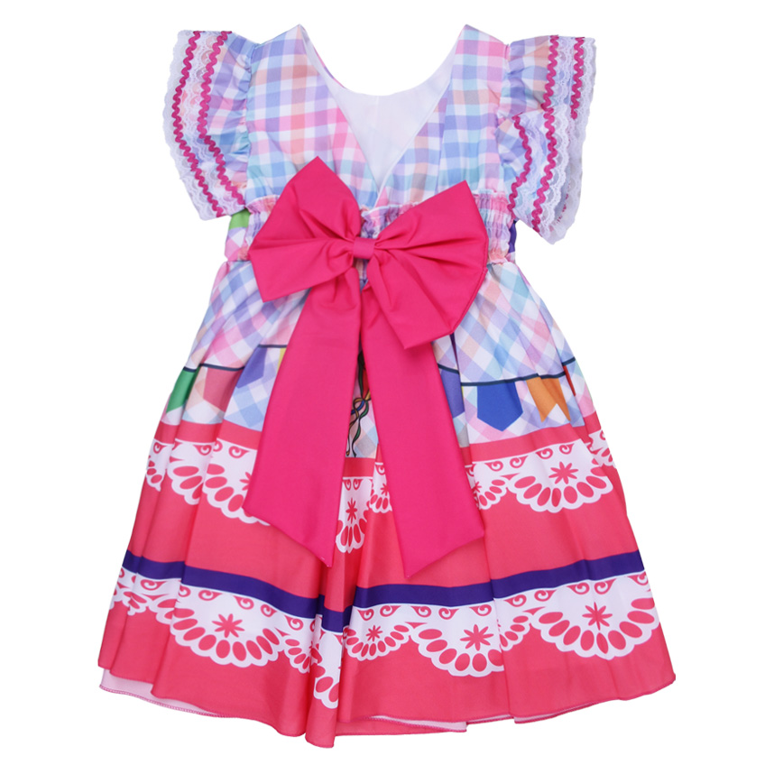 Vestido Infantil D-Luxe Estampa Bandeirinhas E Laço