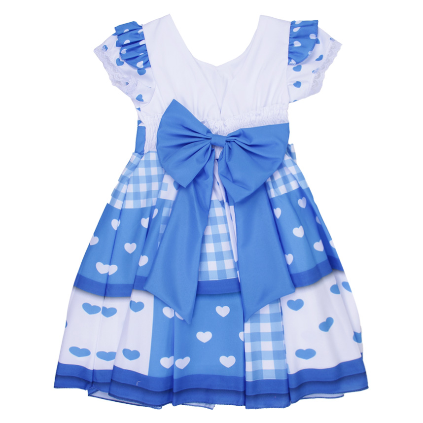 Vestido Infantil D-Luxe Babado Estampa Corações e Xadrez