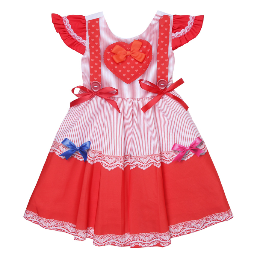 Vestido Infantil D-Luxe Babado Estampa Listrada com Laços